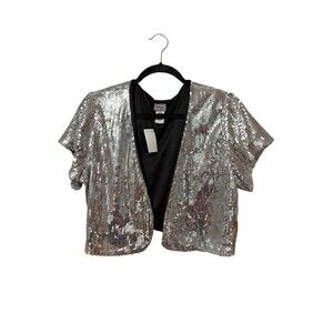 Deb Sequin Bolero Jacket 3X Silver Open Front Cropped Party Top New